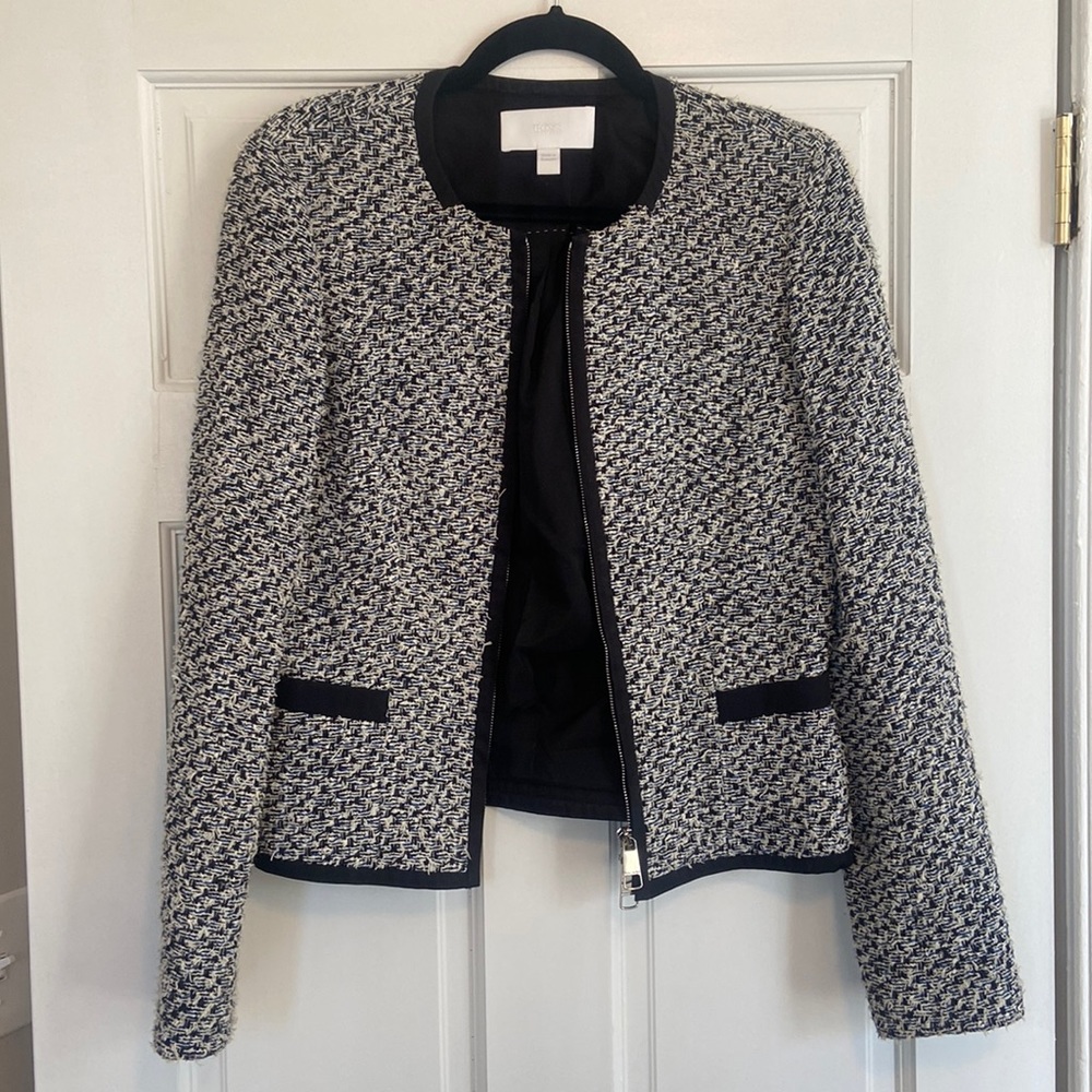 Hugo Boss Kalaia Tweed Blazer Jacket Blue Size 4